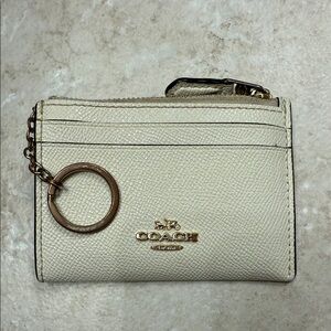 Coach Cream Leather Card Holder with Gold Hardware and Key Ring